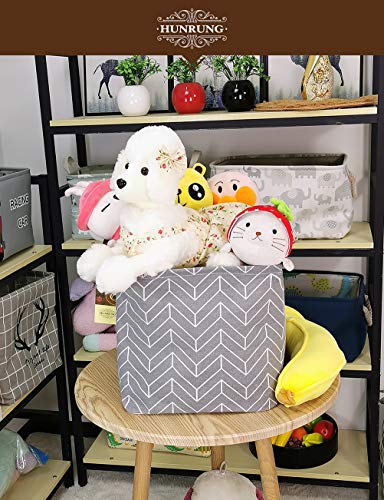 Hunrung Square Storage Bins Nursery Hamper Canvas Laundry Basket Foldable With Waterproof Nursery Boxes For Shelves/Gift Baskets/Toy Organizer/Office, Bedroom (Square-Grey Wheat) #TOP7