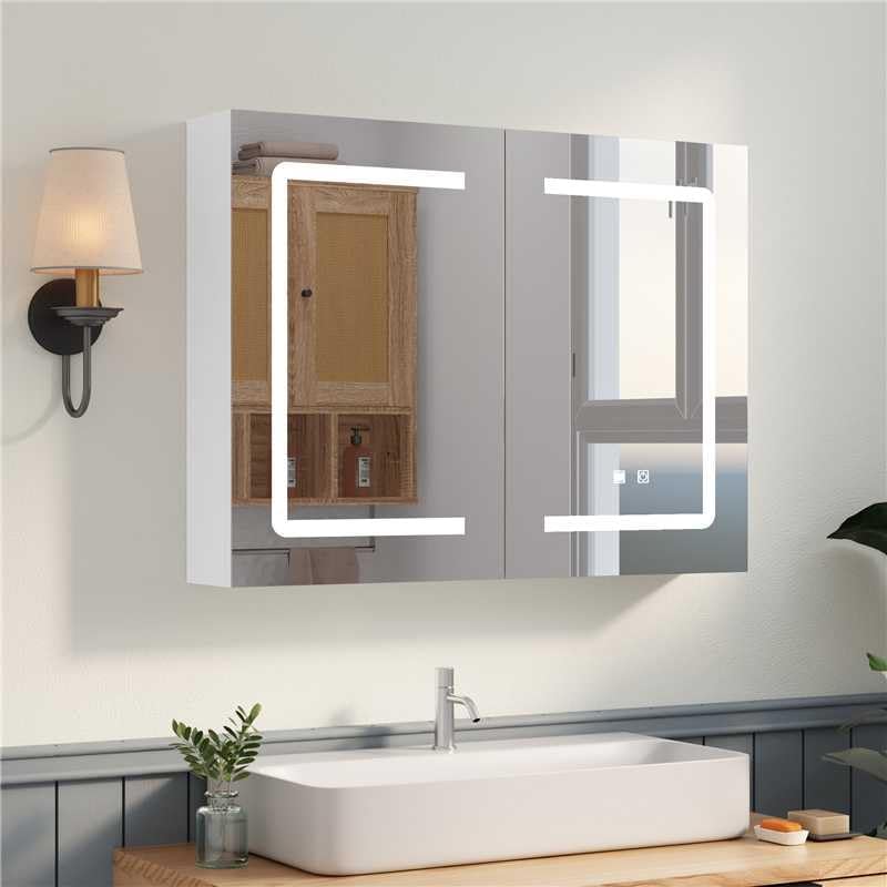 AVAWING Anti-Beschlag Bad Spiegelschrank LED 60x80cm,Doppeltür, Dimmbar,3 Farbtemperaturen, USB-Steckdose, Spiegelschrank Bad mit Beleuchtung mit höhenverstellbaren Regale