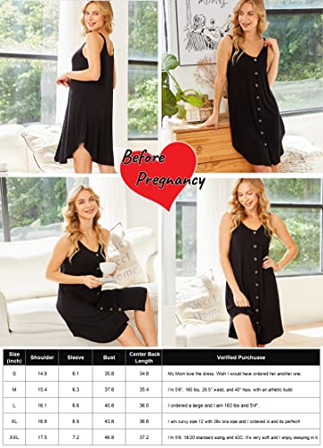 Ekouaer Nursing Nightgown Women's Maternity Dress Button Down Nightdress Sleeveless Breastfeeding Sleepwear Hospital Gown Navy Blue #TOP5