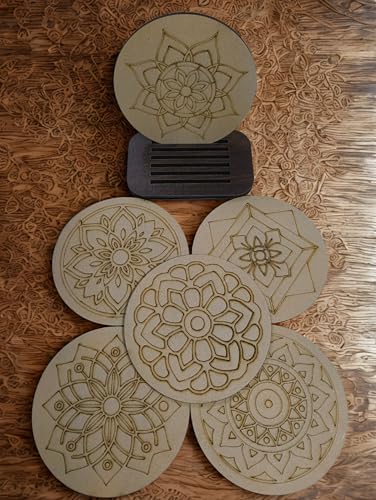Image of DIY Mandala Art Wooden Coaster Set - Pack of 6 with Stand | Size- 4 inch | Pre-Marked for Painting | Fun Craft Kit for Kids & Adults | Ideal for Art, Gifts & Home Decor (DIY Cost 002)