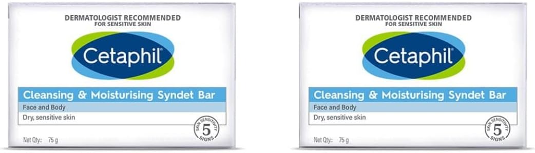 Cetaphil Cleansing and Moisturising Syndet Bar, Shea Butter,For Face & Body, Sensitive skin, 75, Pack of 2