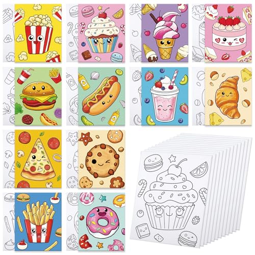 Louise Maelys Pre Drawn Canvas to Paint for Kids- 12 Packs 8x10 Inch Pre Printed Bulk Painting with Snack Themed Designs Pre-Stretched Canvases for Beginners