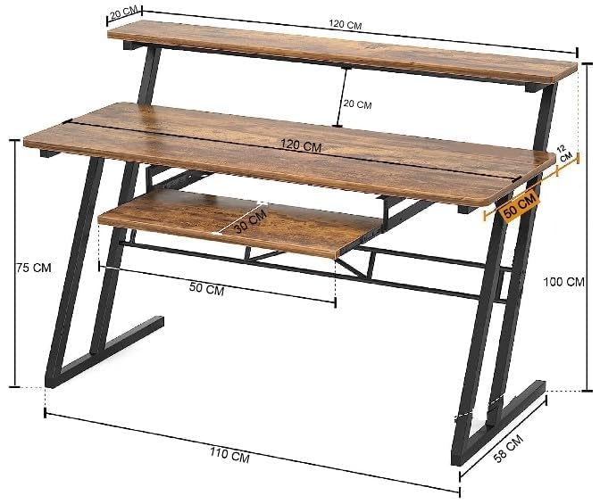 Image of FFO Music Studio Desk | Music Studio Desk with Keyboard Tray | Workstation,Laptop PC Computer, Music Instrument Table for Music Producers | (120L x 60W x 100H CM) | DIY - Brown