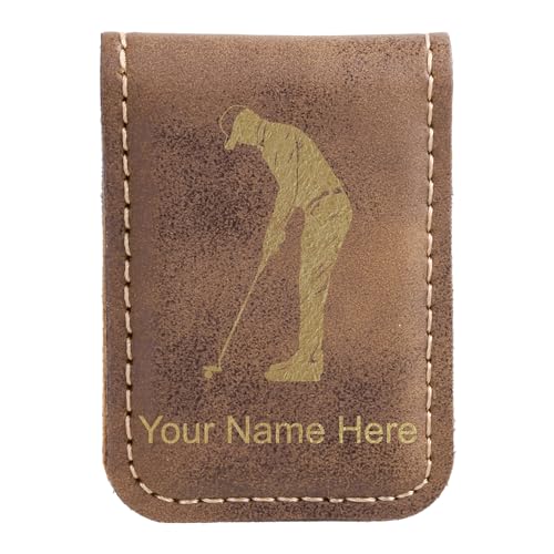 LaserGram Slim Magnetic Money Clip, Golfer Putting, Personalized Engraving Included (Rustic)