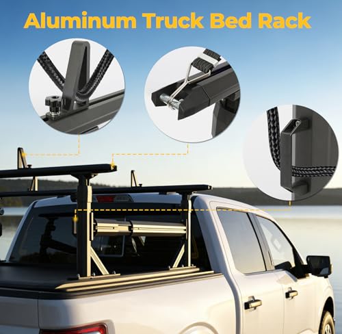 Image of TRUMGETA Adjustable Truck Bed Rack Compatible with Side Bars, Fit for F150 Silverado Ram Sierra with T-Slot Tonneau Covers, No Drill Installation, 1100 LBS Capacity, Truck Ladder Rack for Kayaks