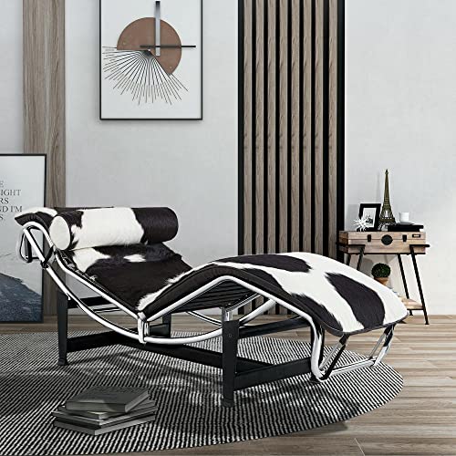 Zaboro Modern Chaise Lounge, Indoor Leather Recline Chair, Elegant Vintage Style Long Lounger, Sleeper Lounge Sofa, for Office or Living Room, Black White Zaboro Modern Chaise Lounge, Indoor Leather Recline Chair, Elegant Vintage Style Long Lounger, Sleeper Lounge Sofa, for Office or Living Room, Black White