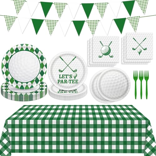 LINHAXM Golf Party Decorations Include Plates Napkins Forks Banner Tablecloth Sports Birthday or Baby Shower Golf Birthday Decorations Serves 24