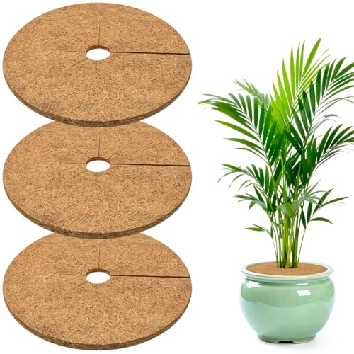ZeeDix 3 Pack Coconut Fiber Mulch Ring 11.8 Inch Coco Coir Tree Ring Mulch Mat 100% Natural Tree Protector Mat Plant Cover Ring Coconut Coir Discs Tree Mats Mulch Rings for Indoor Outdoor Plants