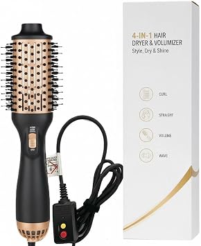Hair Dryer Brush Blow Dryer in One Step, Upgraded 4 in 1 Hair Dryer and Styler Volumizer with Negative Ion Anti-frizz Ceramic Titanium Barrel Hot Air Brush Hair Straightener Golden, Medium