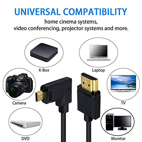 Image of Duttek Micro HDMI to Standard HDMI Coiled Cable, Extreme Slim Right Angled Male to Male for 1080P, 4K, Ultra HD, 3D (1.2M /4FT)