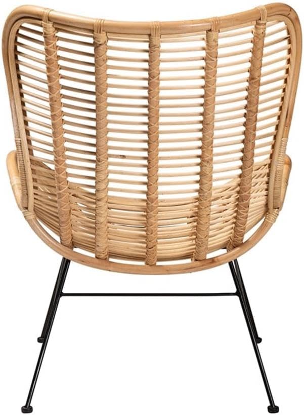 Baxton Studio Colorado Natural Brown Rattan and Black Metal Accent Chair
