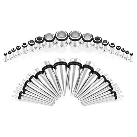 VCMART 14G-00G 36pcs Tapers and Tunnels Ear Gauge Stretching Kit Surgical Stainless Steel Cover
