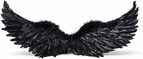 Asas de Anjo de Luxo com Penas Naturais, Preto e Branco, 80x25 cm, para Festas à Fantasia, Carnaval, Halloween, Cosplay e Ensaios Fotográficos