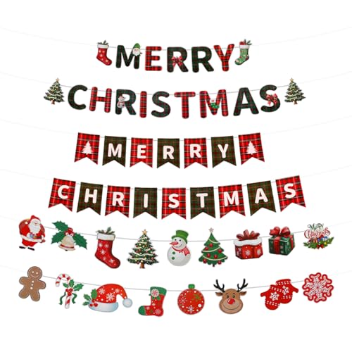 Tabanzhe Christmas Decorations Bunting Garland Set 4Pcs Xmas Hanging Banners Reusable for Fireplace Window Stairs Home & Office Merry Christmas Banner for New Year Holiday Party Decor