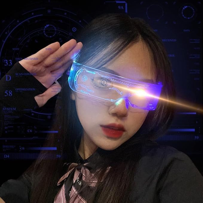Image of HELLARO Luminous Glasses Light Up Glasses, Cyberpunk Led Visor Glasses with 7 Colors and 4 Modes, for Halloween Cosplay Party Bar Club Carnival