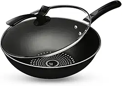Panela Wok Antiaderente 5L Preta com tampa - Casa Prestige