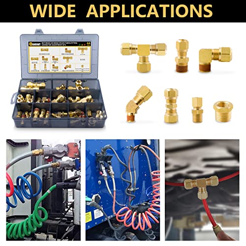 44Pcs Dot Air Brake Line Fittings, 1/4 3/8 1/2 1/8 5/8" Brass Dot Air Nylon Tubing Fittings Assortment Kits For Industrial Use Or Trucks Trailers #TOP5