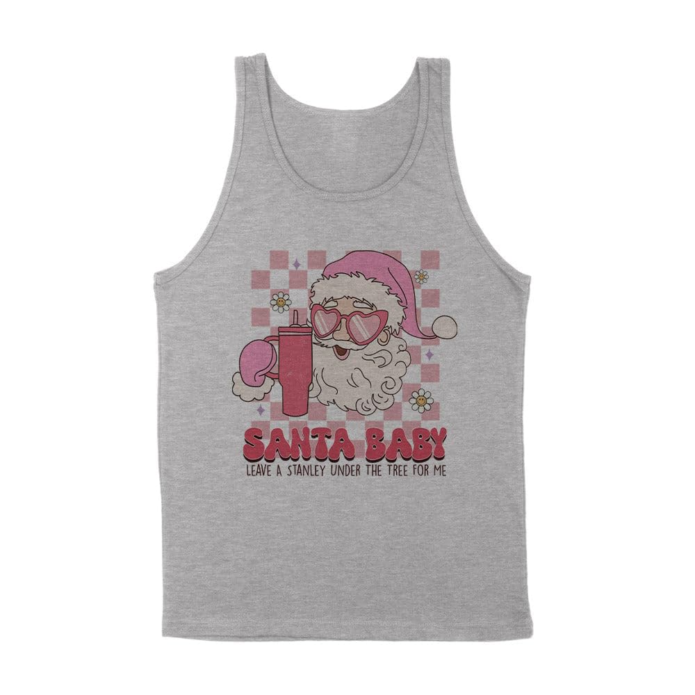 Pink Santa Baby Christmas Tank Top Unisex Large Grey