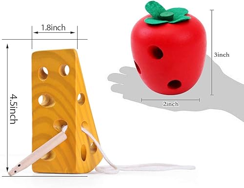 Miniatura 6 de Juguetes de desarrollo temprano juguetes de cordones de madera orugas Montessori comen manzana y queso juguetes educativos para niños pequeños y