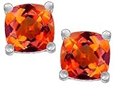 Star K Cushion-Cut 7mm Simulated Mexican Fire Opal Earrings Studs Sterling Silver