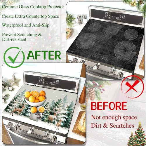 Image of Christmas Stove Top Cover for Electric Stove 28 inchx 20 inch, Xmas Snowman Heat Resistant Glass Top Stove Cover Protector, Glass Cooktop Covers, Kitchen Flat Electric Stove Top Covers