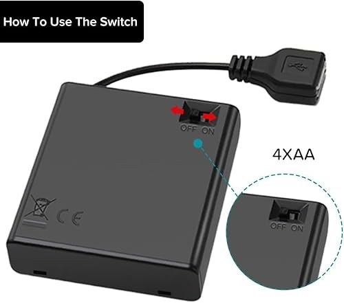 4 Stück AA Batteriehalter mit USB-Anschluss und Schalter, AA Batteriehalter USB Schalter,6V Kunststoff Batteriehalter Gehäuse,4 x 1,5V AA Batteriefach Box für Ein/Aus Schalter für RC Autos,LED Lichter
