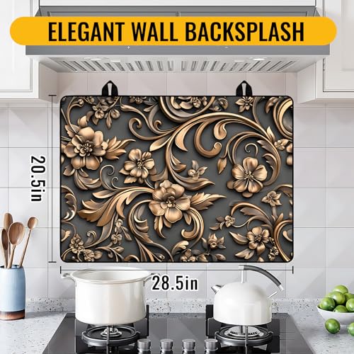 Image of NYZE Stove Cover for Electric and Glass Stove Tops 3-in-1 Stove Mat, Heat Resistant Counter Protector Mat, Non-Slip Surface & Drying Rack (Flowers, 28.5 inchLx20.5 inchW)