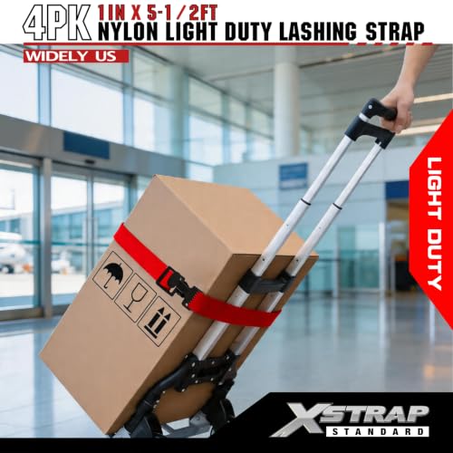 Image of XSTRAP 4pk 1 inch x 5-1 /2ft JUST Clip All-Purpose Lashing Strap, Red