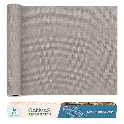 KING MOUNTAIN Canvas Repair Patch 16×60 Inch Self-Adhesive Waterproof Fabric Patch for Sofas, Tents, Furniture,Tote Bags, Car Seats (Light Grey)