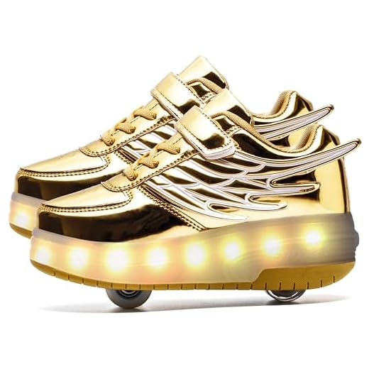 AIkuass USB Chargeable LED Light Up Double Roller Shoes Boys Girls Kids Wheeled Skate Shoes