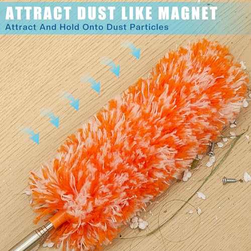 Image of Tanlade 8 Pcs Microfiber Feather Duster for Cleaning 13-31 Inch Extendable Cobweb Dusters Ceiling Fan Duster Washable Bendable Tool for Office Car Window Furniture (Bright Color)