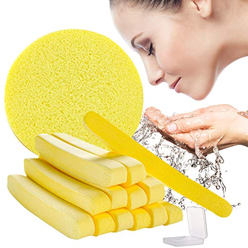 Vanchief 120Pcs Compressed Facial Sponges,Reusable Seaweed Facial Cleaning Wash Sponges Makeup Removal for Daily Cleansing and Gentle Removing Dead Skin Dirt and Makeup (Yellow)