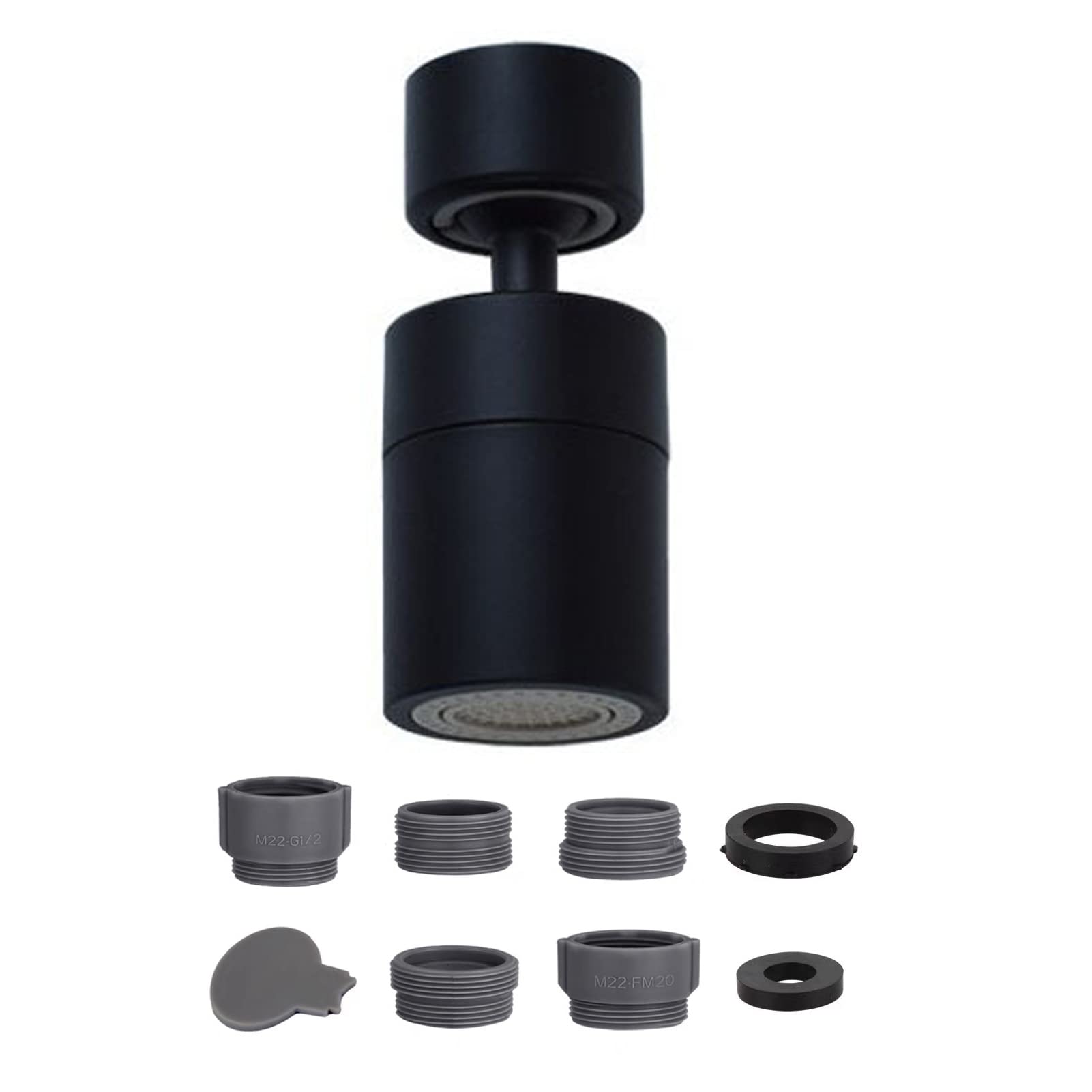 Yesmin Kitchen Tap Spray Head, 360° Swivel Kitchen Sink Faucet Aerator with 2 Functions Modes, Replacement Tap Aerator Sprayer Accessories, Universal Tap Adapter Attachment-Black