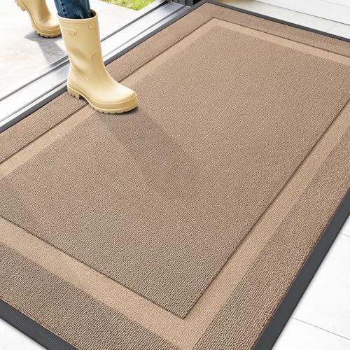 Image of OLANLY Front Door Mat Indoor Outdoor Entrance, Waterproof All-Season, All-Weather Doormat, Sturdy Natural Rubber, Low Profile, Easy Clean Patio Porch Entryway Mat, 47x32, Mocha