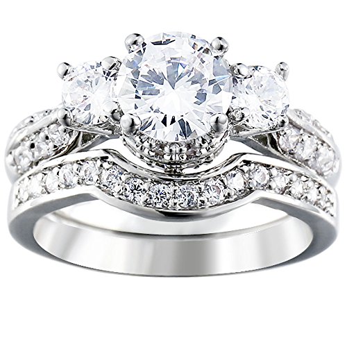 XAHH Wedding Band Engagement Ring Set for Women White Gold 2.5Ct Round White AAA Cz Size 5-112