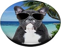 Vista 2 de Gafas de sol de playa con diseño de Bulldog francés Frenchie para perros divertidos PopSockets agarre y soporte para teléfonos y tabletas, Negro