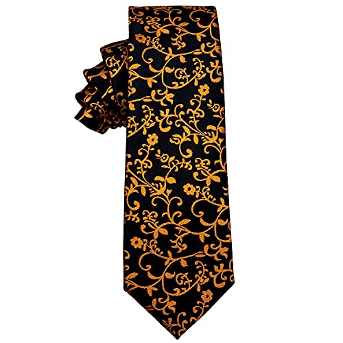 Image of YourTies Black Gold Ties for Men Silk Floral Men's Necktie Woven Jacquard Formal Business Party Wedding Designer