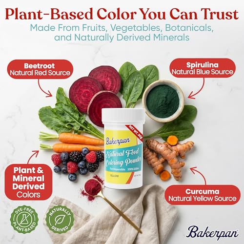 Image of Bakerpan Yellow Food Coloring Powder for Baking - 30g Oil Based, Artificial Dye-Free, Plant-Based, Kosher, Gluten-Free - For Buttercream, Chocolate, Candy & Cakes