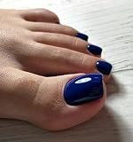 MouyouGlow Fake Zehennägel Fußnägel zum Aufkleben Kurz,Squared Marineblau Einfarbige Navy Blue Design Sommer INS Künstlich Toe Nails Full Cover Fuß Press on Nails，Artificial Toenails
