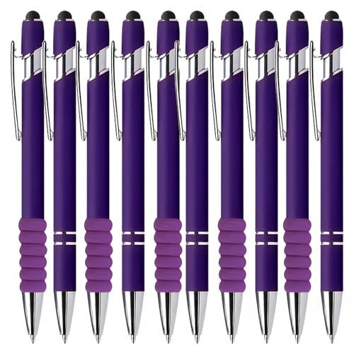 10 Pcs Deep Purple Ballpoint Pens, 0.5 mm Black Ink 2 in 1 Stylus...