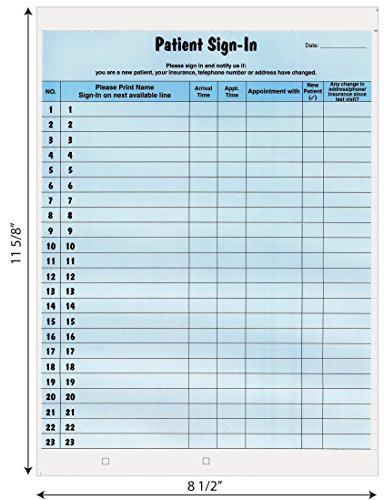 Image of Tabbies Patient Sign-in Label Forms, 8-1 /2 inch x 11 inch Form, Blue, 23 Labels /Sheet, 125 Sheets /Pack, Confidentially Sign in Your Patients, Also Provides a Daily Patient Log (14531) (Pack of 6)