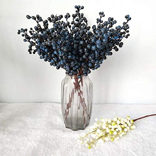 7pcs Artificial Small Berry Fruit Fruit Foam Bean Branch Simulation Plant Wedding DIY Home Garden Office Decoration - (Color: Blue)