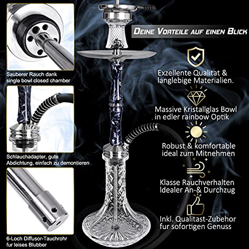 DFESKAH Shisha Set Edelstahl - Epoxidharz Hookah 75cm Wasserpfeife Ausblassystem Kaminkopf Komplettset Silikonschlauch… – Bild 6