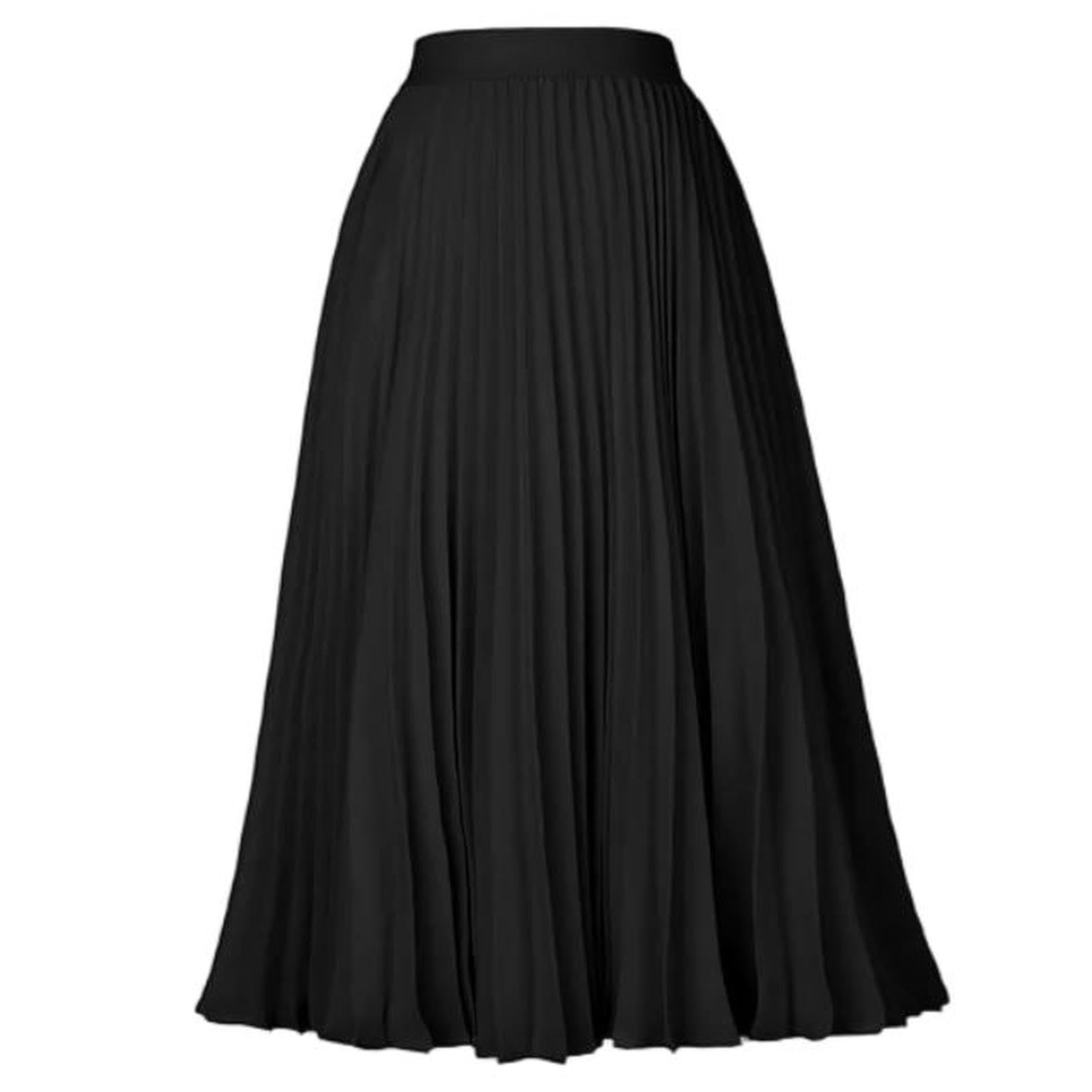 Falda Plisada de Corte A para Mujer, Cintura Alta elástica, Faldas de Gasa, Trajes de Trabajo Elegantes para Mujer, Negro, XL