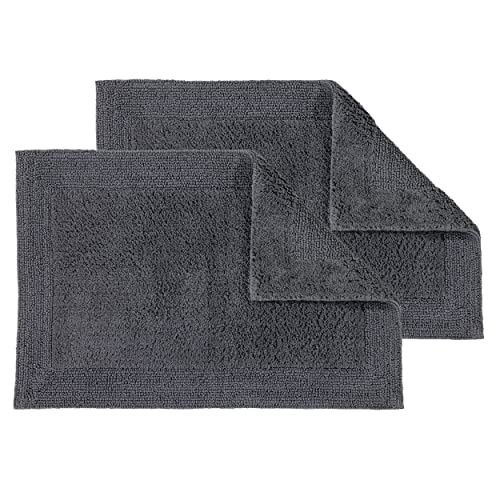 Schöner Wohnen Kollektion Badematte 2er Set 60 x 90 cm anthrazit – Badvorleger waschbar & beidseitig verwendbar – Badteppich Bordüre – 100% Baumwolle Badezimmerteppich