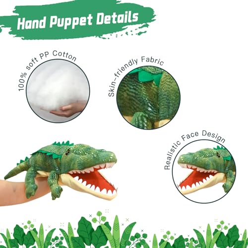 Lilizzhoumax Simulation Crocodile Hand Puppet Plush Toy Stuffed Animal handpuppet Fluffy Crocodile Cute Role-Playing Child Interactive Early Education Toys Home Decoration Animal Toys Gift for Kids - Image 3