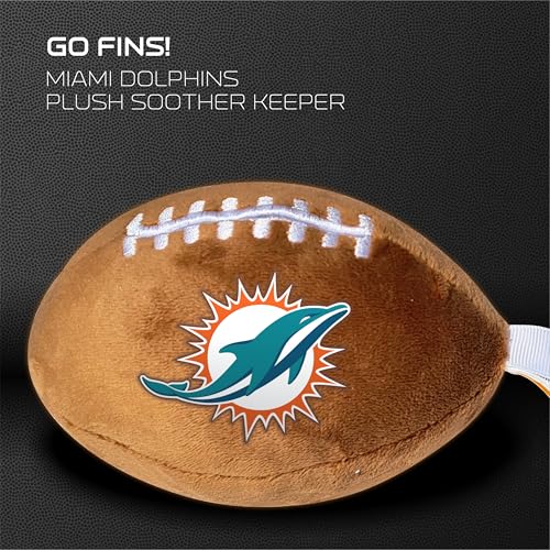 Image of Miami Dolphins Plush Football Pacifier Holder by Smilo - Officially Licensed NFL Soother Holder - Soft Plush Toy and Dummy Holder - Fits Any Pacifier - Stroller Accessory & Newborn Essential