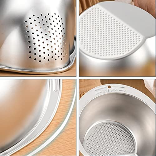 Rice Washer Strainer Bowl Stainless Steel Rice Washer Bowl 4in1 Rice Drainer Sloping Bottom Rice Washing Filter Fine Mesh Colanders Sieve Bowl Kitchen Side Drainers Colander for Cleaning Vegetables