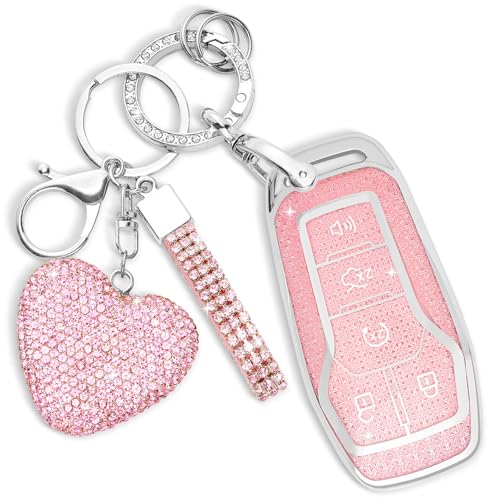 Coque de clé Ford en TPU effet soft touch avec porte-clés cœur romantique