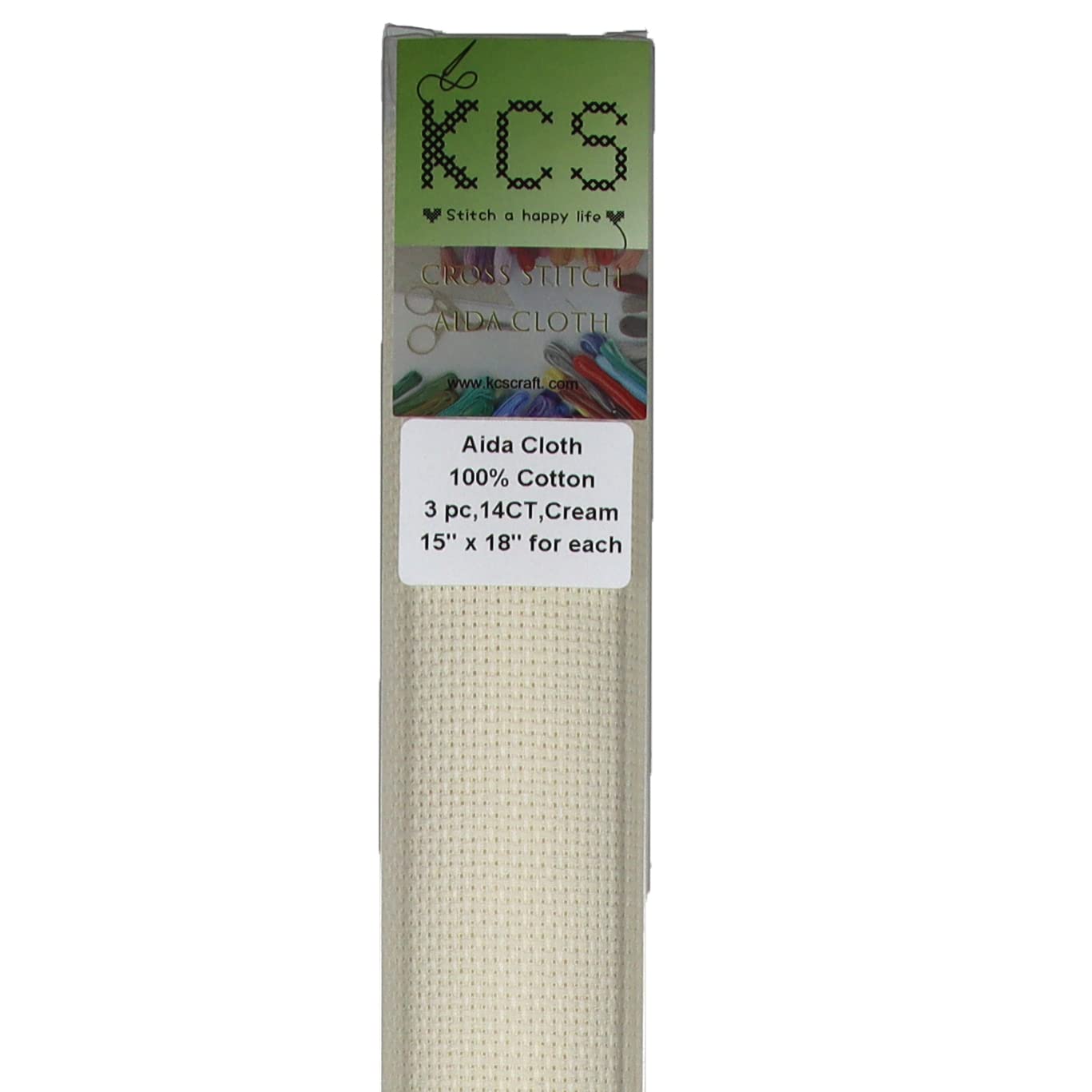 KCS 3 pc of 15" x 18" Counted Cross Stitch Cotton Aida Cloth Needlework Rolled Fabric Box,14CT,Cream